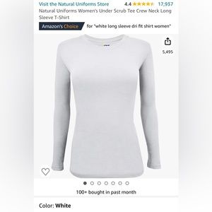 NWT Natural Uniforms Crew Neck Long Sleeve T-shirt